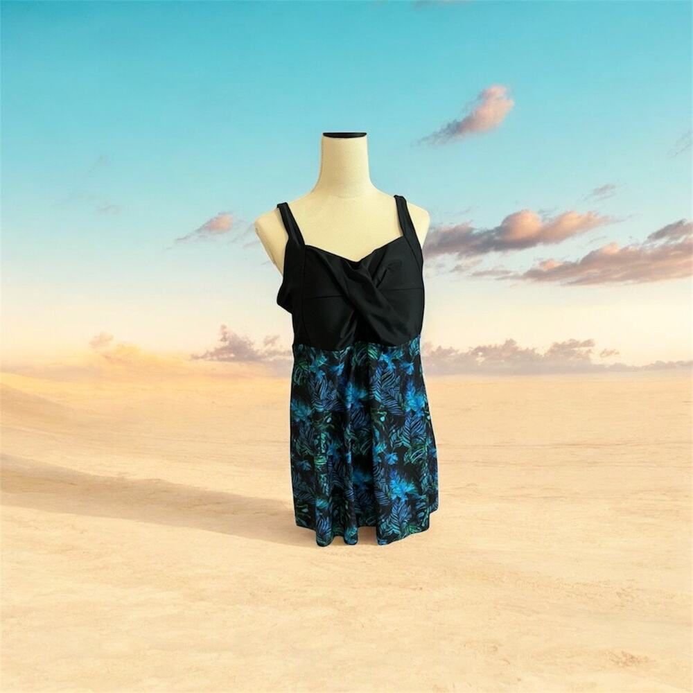 NEW PERONA‎ Women's Plus Size One Piece Twist Wrap Top Swimsuit Bathing Suit 20W
